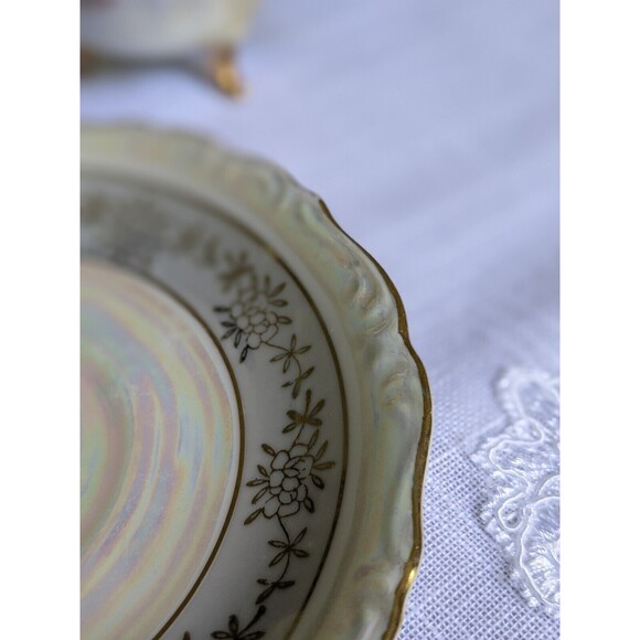 VTG Lusterware Iridescent 3 Footed D3041 Teacup & Saucer Floral Gold Trim Pink - Picture 15 of 16